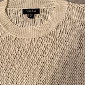 Mittoshop Cream Swiss Dot Mesh Sheer Long Sleeve Linen Sweater Medium